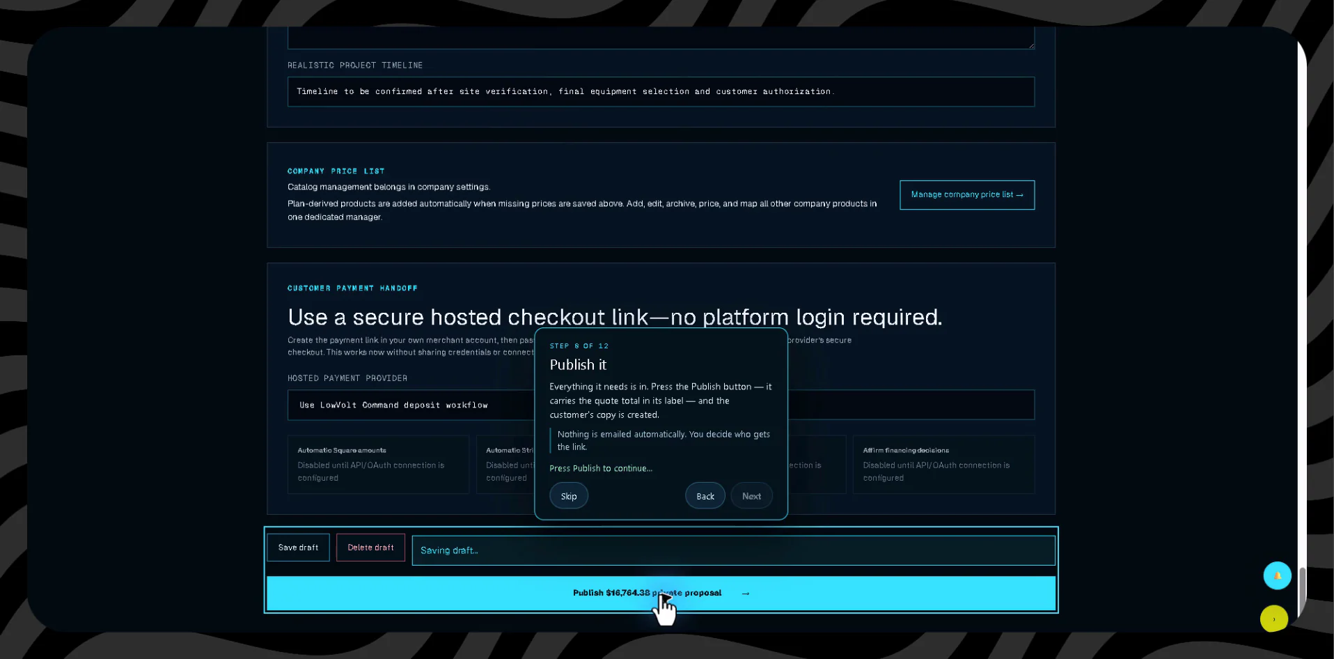 Complete Proposal Center application view showing a demo proposal.