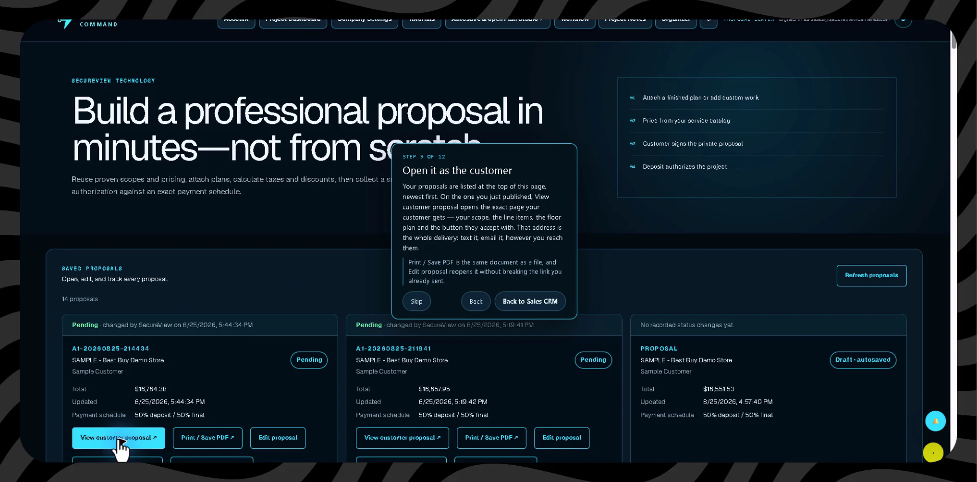 Complete Sales CRM application view showing a demo project.